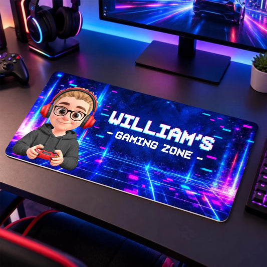 Custom Name Gamer Character Gifts for Kids - Personalized Desk Mat