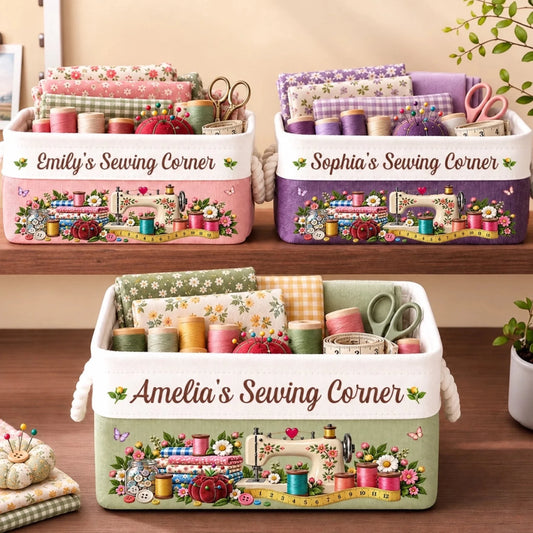 Custom Name Sewing Corner Gifts For Crafters, Seamstresses - Personalized Storage Basket