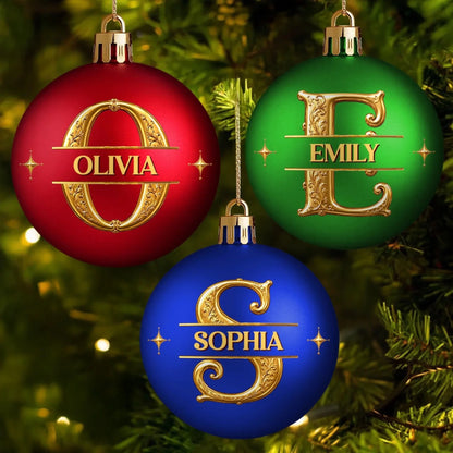 Custom Name Monogram Christmas Gifts - Personalized Full Wrap Ball Ornament - Holiday Treasures
