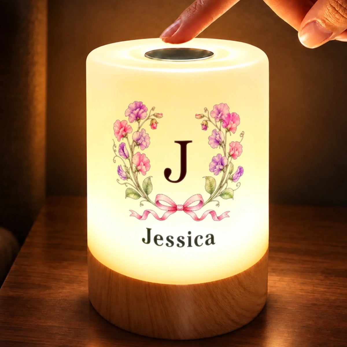 Custom Name Floral Initial Decor Gifts For Women - Personalized Dimmable Touch Night Light