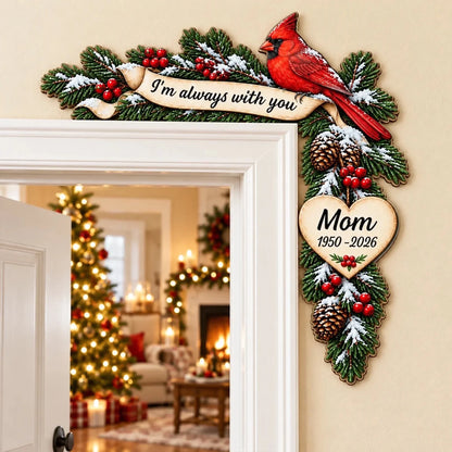 Custom Memorial Cardinal Christmas Decor - Personalized Wooden Door Topper