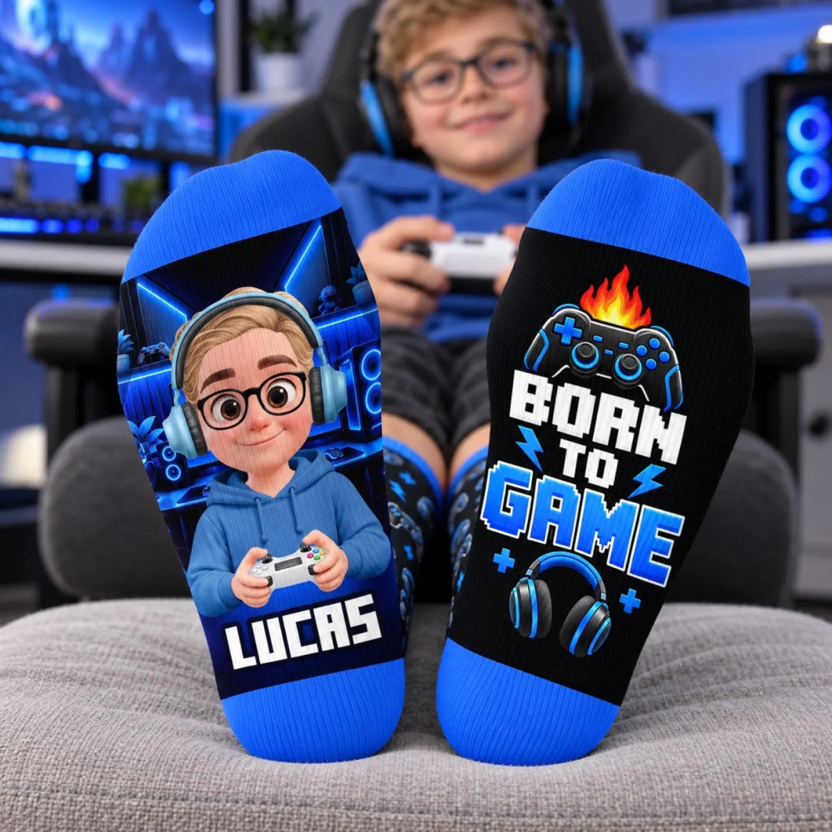 Custom Gamer Controller Name Gifts for Boys - Personalized Crew Socks