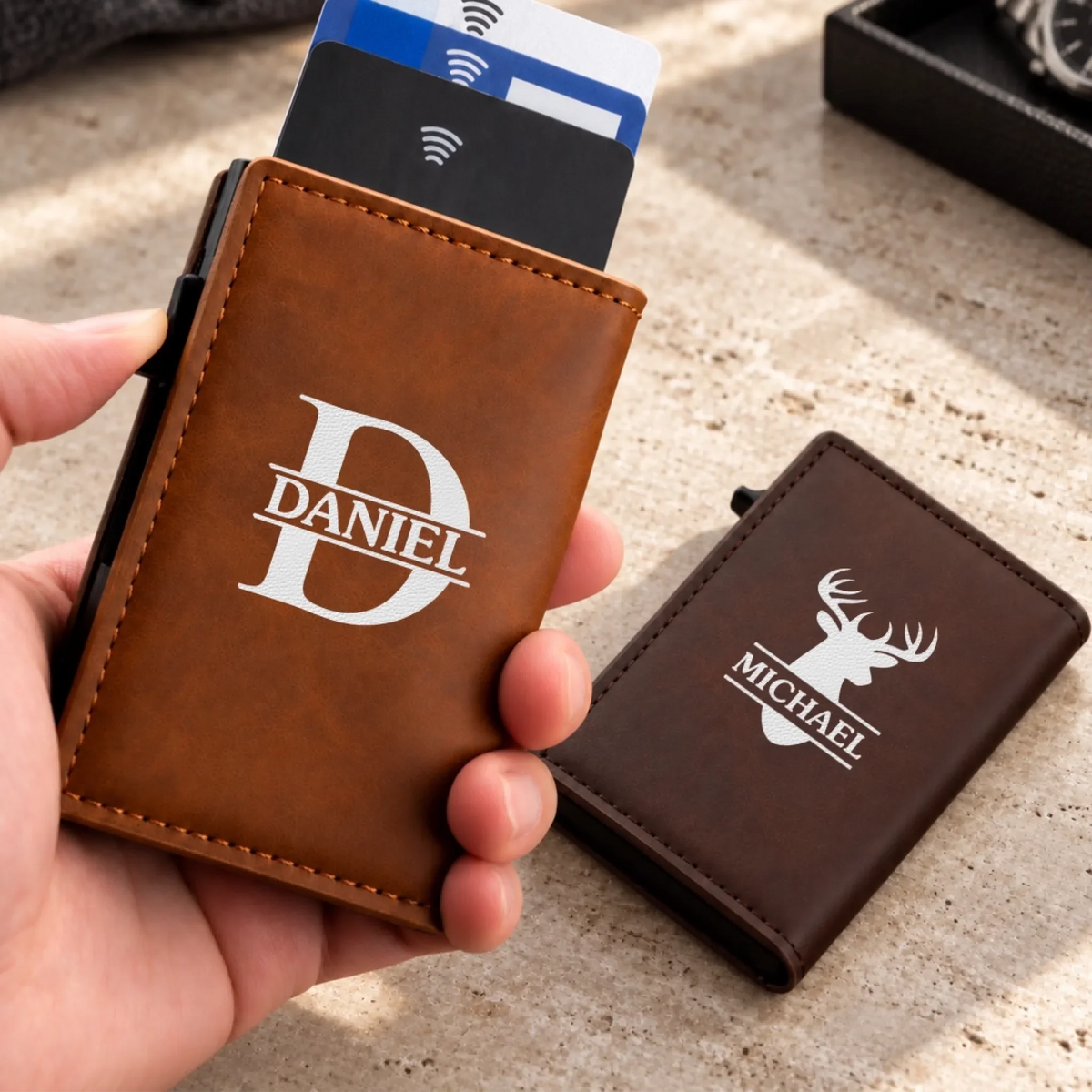 Custom Name Antler Deer Gifts for Deer Lovers - Personalized RFID Blocking Pop Up Wallet