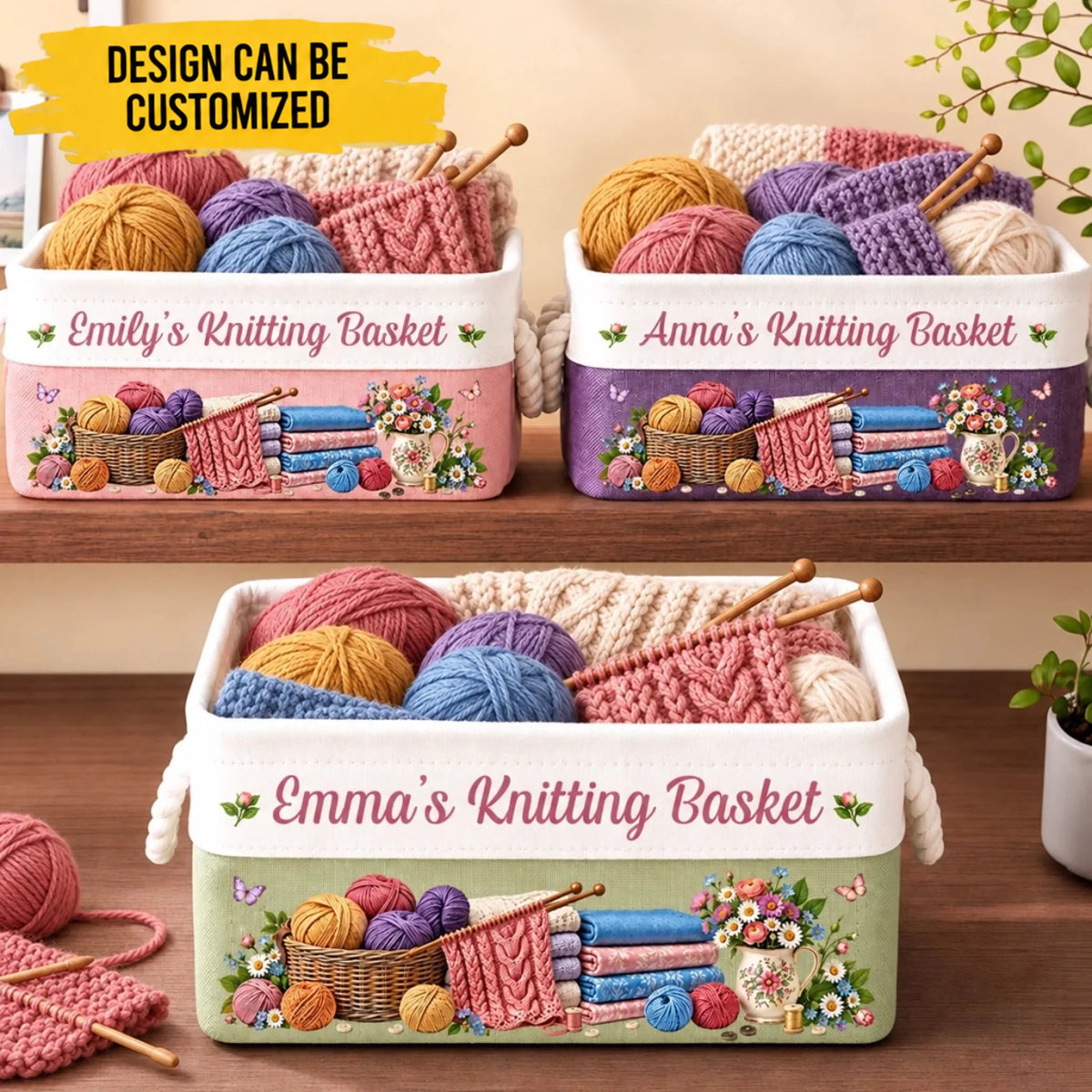 Custom Name Knitting Gifts For Knitters, Crocheters, Women - Personalized Storage Basket