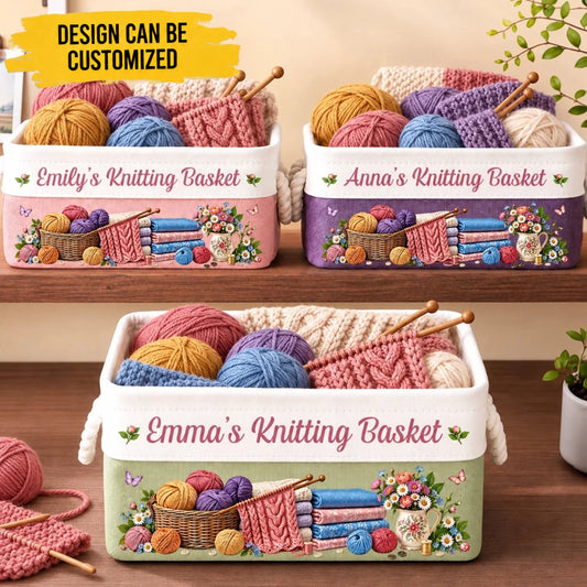 Custom Name Knitting Gifts For Knitters, Crocheters, Women - Personalized Storage Basket