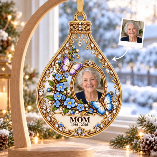 Custom Photo Butterfly Forget Me Not Memorial Decor - Personalized Acrylic Ornament