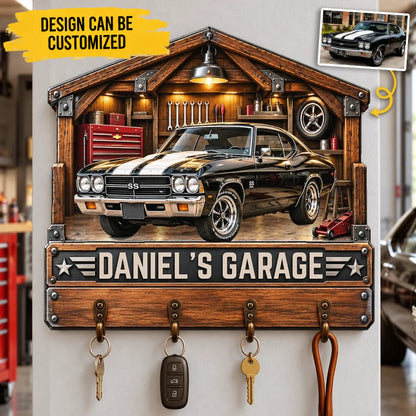 Custom Photo Garage Name Decor Gifts - Personalized Wooden Key Holder