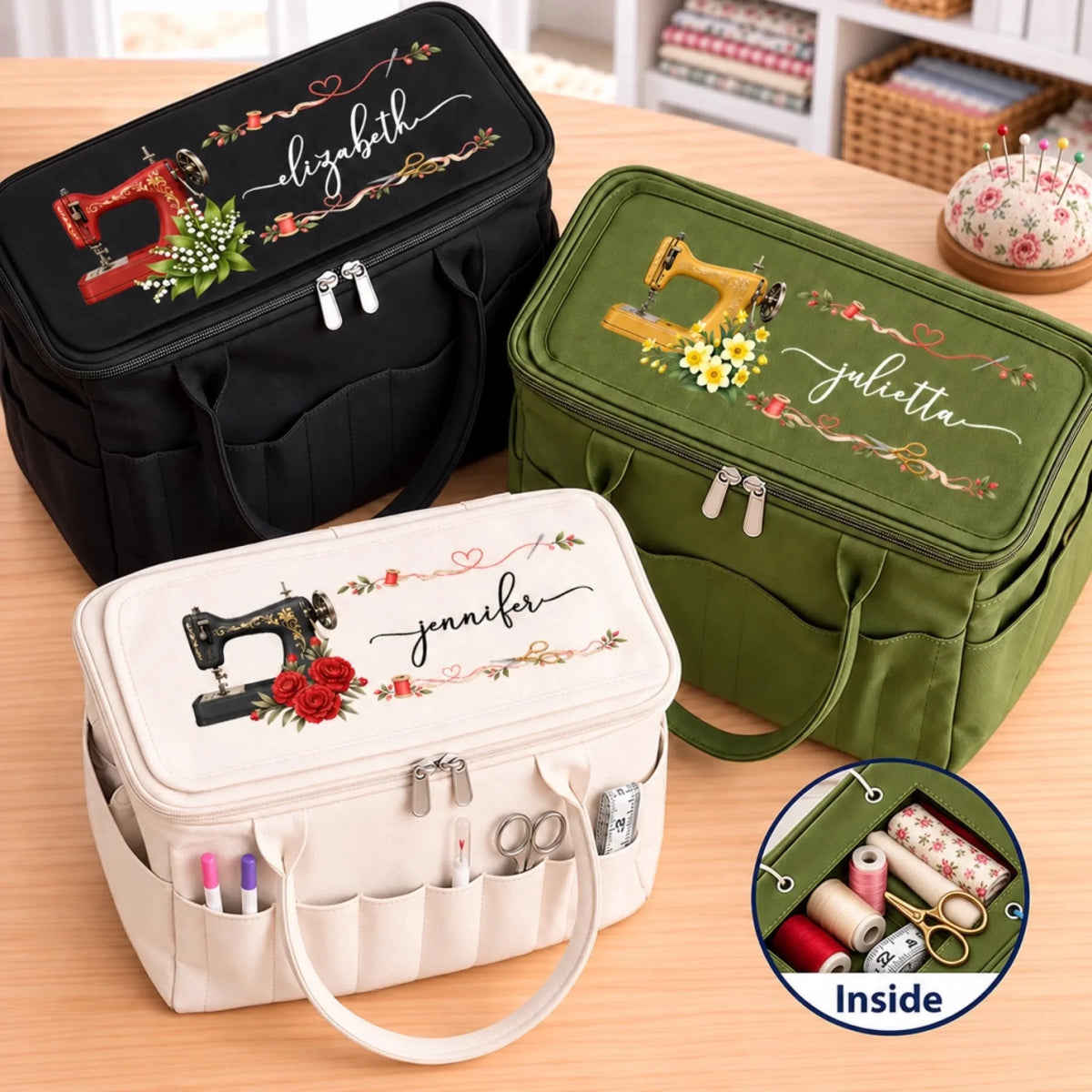 Custom Vintage Sewing Machine Gifts For Sewing Lovers - Personalized Canvas Yarn Tote Bag