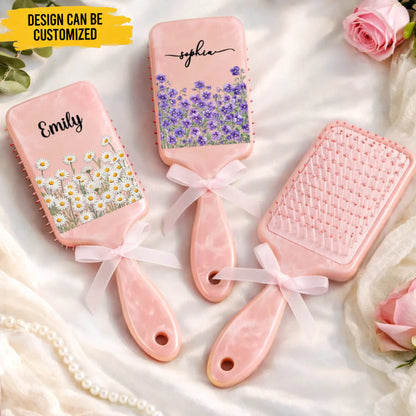 Custom Floral Name Gifts for Her - Personalized Paddle Hair Brush