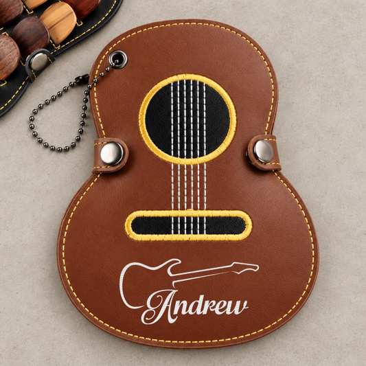 Custom Name Guitar Gifts for Guitarists - Personalized Guitar-Shaped Picks Storage Case