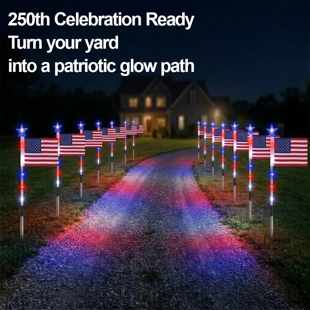 🔥LAST DAY 49% OFF🔥 8 Solar American Flag Pathway Lights Red White & Blue | 4th of July Yard Decor