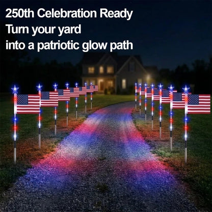 🔥LAST DAY 49% OFF🔥 8 Solar American Flag Pathway Lights Red White & Blue | 4th of July Yard Decor