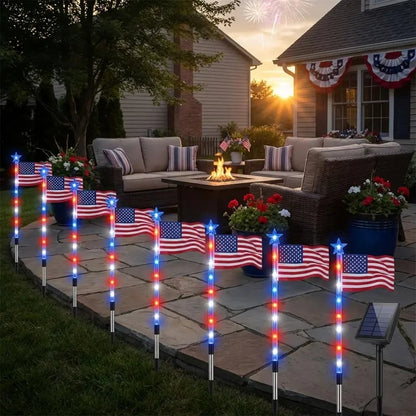 🔥LAST DAY 49% OFF🔥 8 Solar American Flag Pathway Lights Red White & Blue | 4th of July Yard Decor