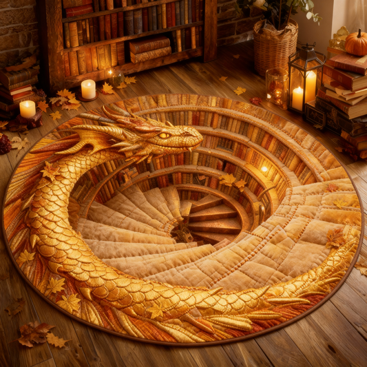 Golden Spiral Watcher Dragon Rug – Radiate Warmth and Luxury