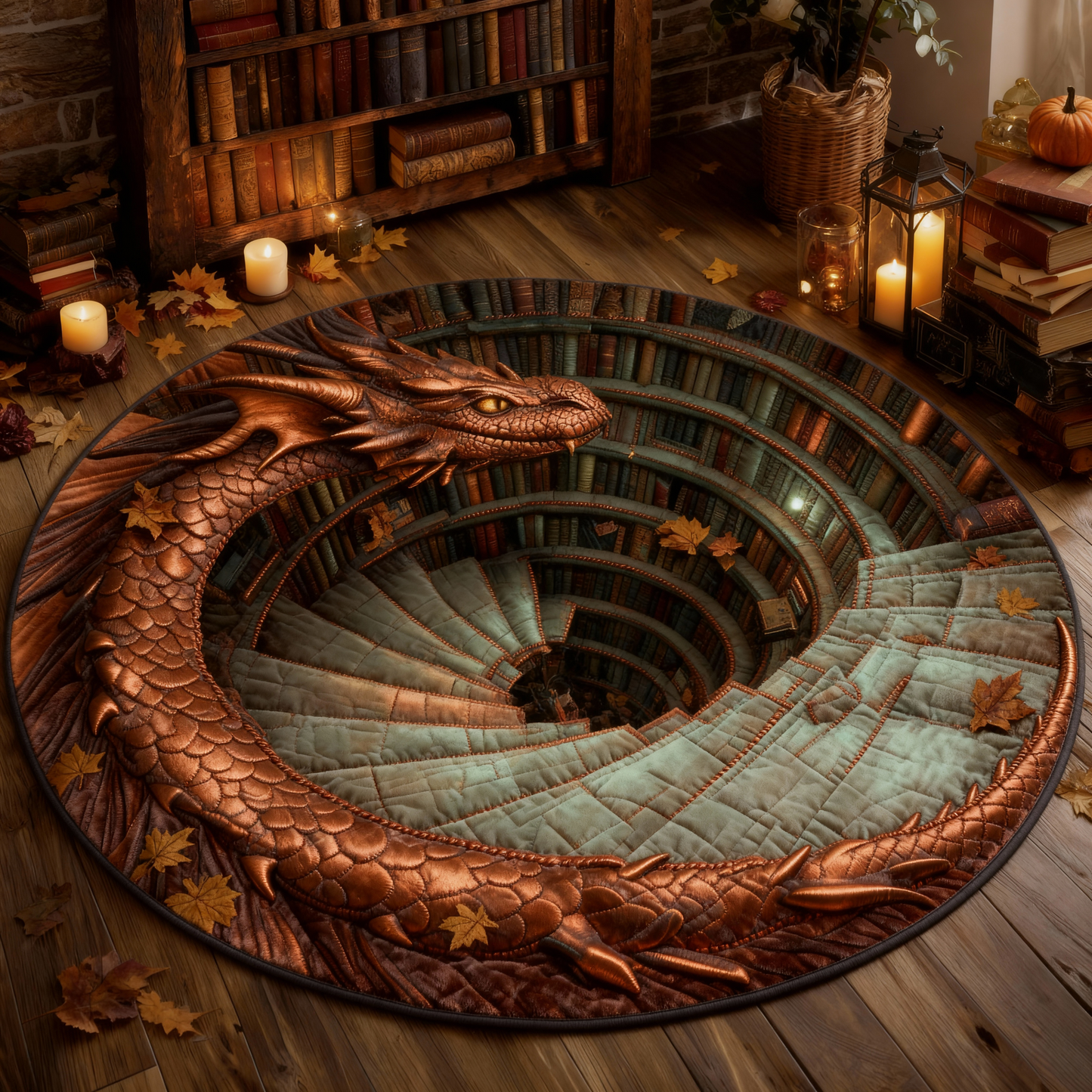 Bronze Spiral Watcher Dragon Rug – Timeless Charm for Your Floor