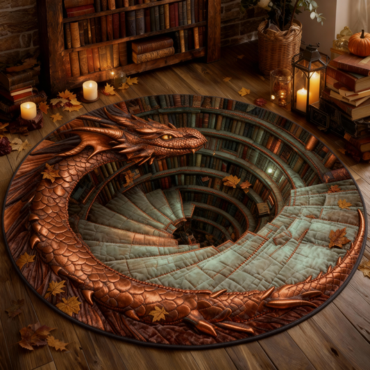 Bronze Spiral Watcher Dragon Rug – Timeless Charm for Your Floor