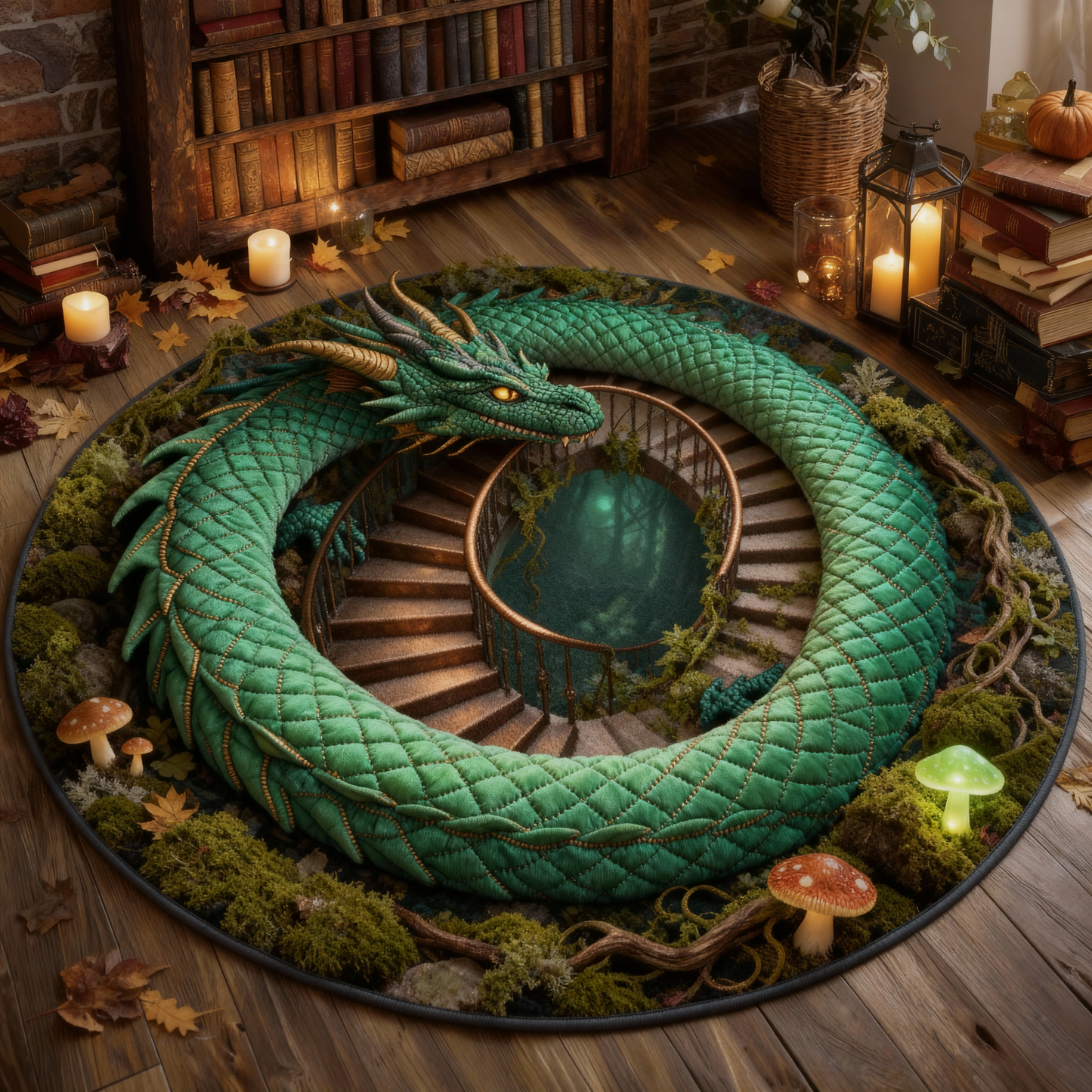 Emerald Green Spiral Watcher Dragon Mat – Nature’s Magical Touch