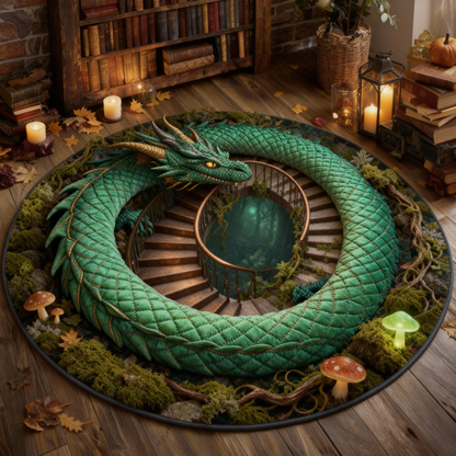 Emerald Green Spiral Watcher Dragon Mat – Nature’s Magical Touch
