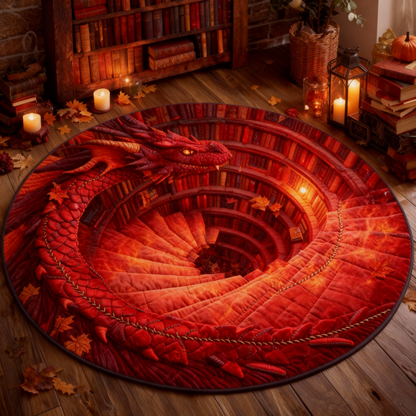 Fiery Red Spiral Watcher Dragon Rug – Ignite Your Home Decor