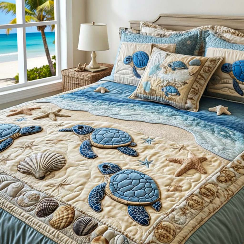 Ocean Waves 3-Piece Quilted Bedding Set
