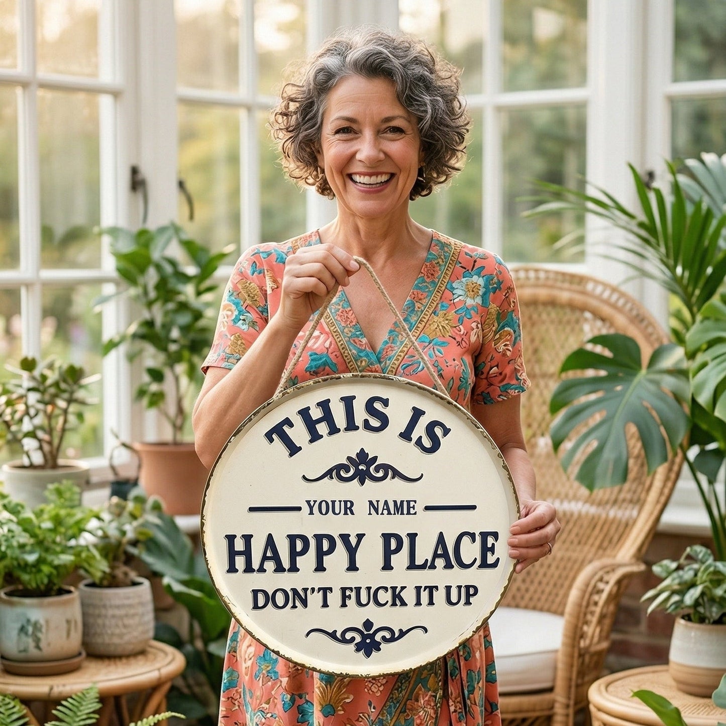 Personalized Funny Garden Metal Sign – “This Is My Happy Place Don’t F*ck It Up” Vintage Decor