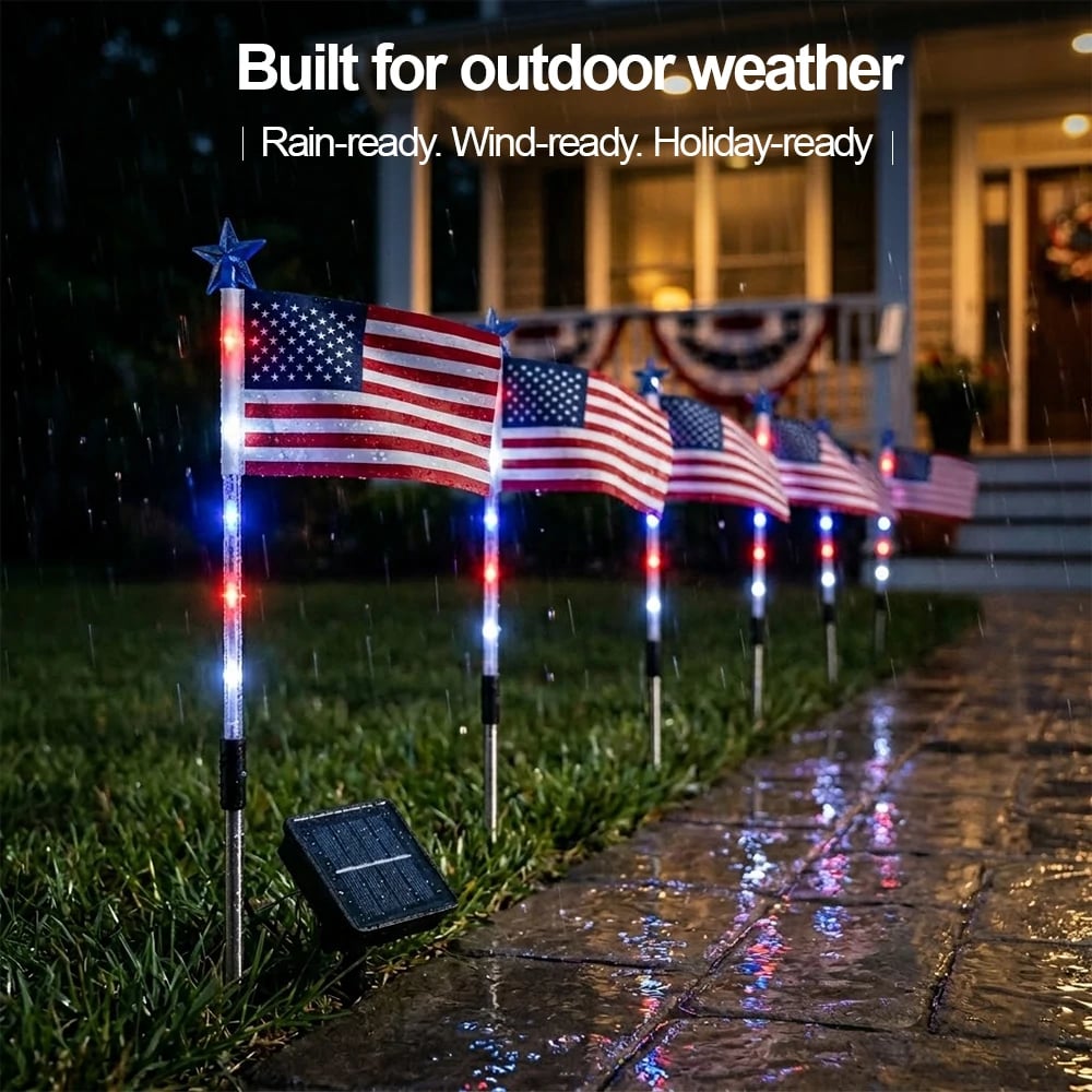 🔥LAST DAY 49% OFF🔥 8 Solar American Flag Pathway Lights Red White & Blue | 4th of July Yard Decor