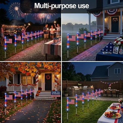 🔥LAST DAY 49% OFF🔥 8 Solar American Flag Pathway Lights Red White & Blue | 4th of July Yard Decor