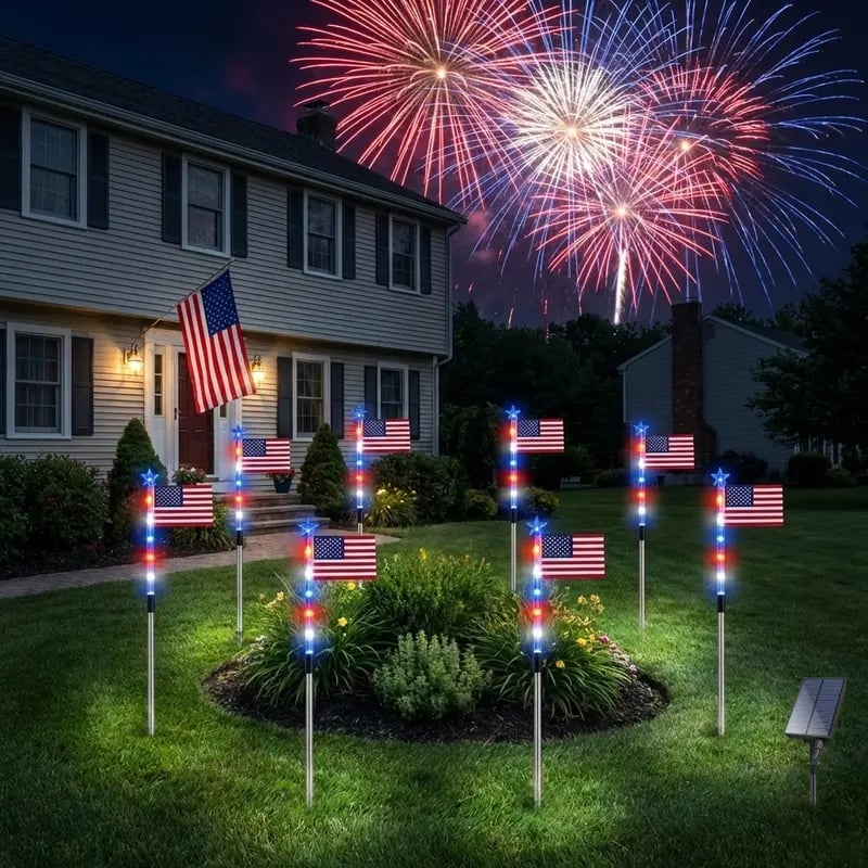🔥LAST DAY 49% OFF🔥 8 Solar American Flag Pathway Lights Red White & Blue | 4th of July Yard Decor