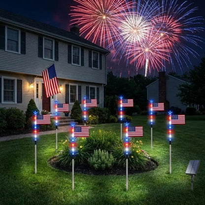 🔥LAST DAY 49% OFF🔥 8 Solar American Flag Pathway Lights Red White & Blue | 4th of July Yard Decor